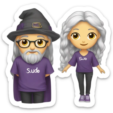 Dumbledore with "Sude" written on her T-shirt sticker