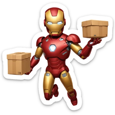 Iron man flying holding package sticker