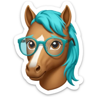 horse head with turquoise hair and glasses sticker