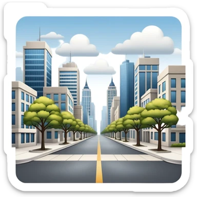 A typical city with mid-sized buildings, roads, streetlights, and a few trees — not a skyline of skyscrapers, but a balanced, everyday urban scene sticker
