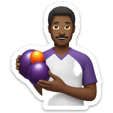 Man holding an eggplant and two ping pong balls sticker