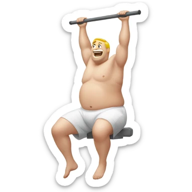 fat white guy shirtless doing pull ups sticker
