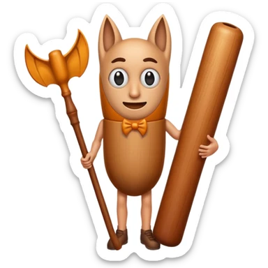 Make a wood tube with a face and wooden legs and arms and a bat sticker