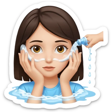 Brunette girl washing her eyes sticker