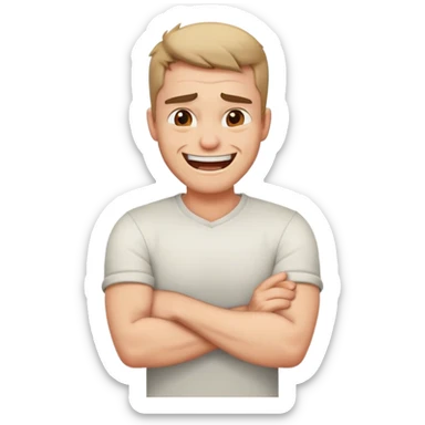 Arms crossed around neck angry laughing guy sticker