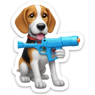 Beagle holding a watergun sticker