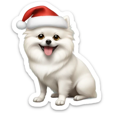 White dog pomeranian shpitz wearing Christmas hat  sticker
