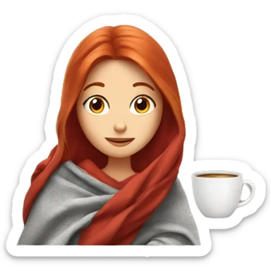 girl with red hair with blanket on her with cup of coffee  sticker