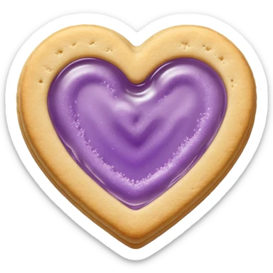 Realistic shortbread cookie in the shape of a heart with Pale Purple color jelly middle filling and sprinkled powder sugar on top. sticker