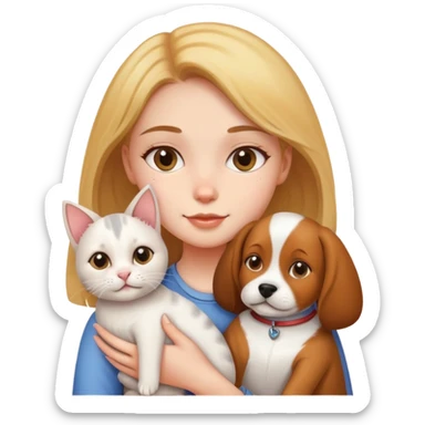 Girl holding a cat and a dog sticker