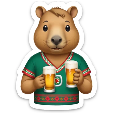 Capibara drink modelo beer with a Méxican shirt sticker