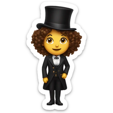 Woman long brown curly hair and top hat Circus sticker