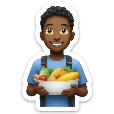 smiling boy with food indoors sticker