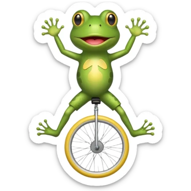 a frog with a mustache riding a unicycle, emoji style sticker