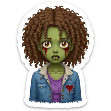 Brown curly head girl zombie sticker
