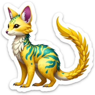 Feral Rare Fantasy vibrant colorful tropical Vernid-Trico-species by LiLaiRa, random markings, tufted tail, tufted ears, full body sticker