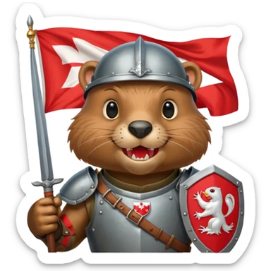 polish husaria miliatry unit but its a beaver, make him with a face like is the best fighter of all times with polish flag logo, not the whole body only the tors, show teeth sticker