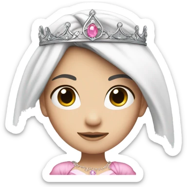 white skin princess with long black hair and pink princess dress with tiara on head sticker
