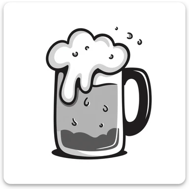 A hand drawn mug of beer with bubbles and foam at the top sticker