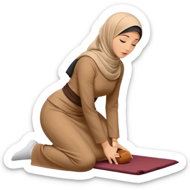 Woman Kneeling for Islamic prayer side view face touching the floor sticker