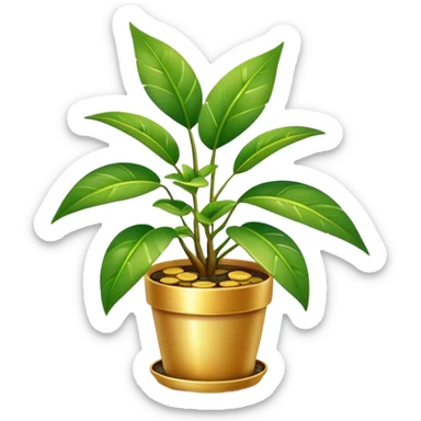 potted house plant with lots of coins on leaves sticker