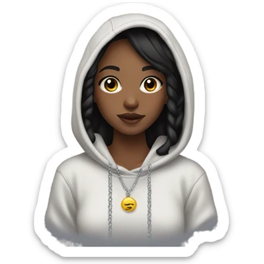 girl with light brown skin and black hair wearing an aesthetic hoodie, and silver necklace
 sticker