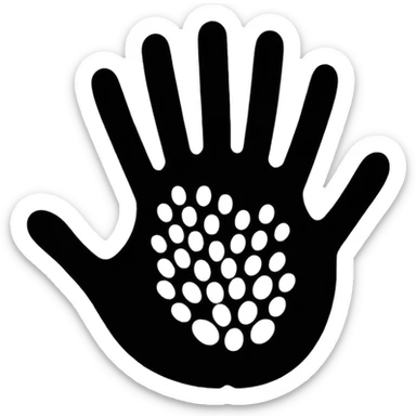 A handprint silhouette surrounded by dotted patterns.















 sticker