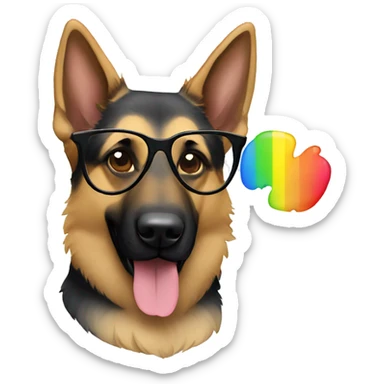 Rainbow German shepherd with glasses sticker
