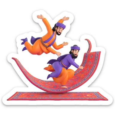 arabic character on a flying carpet in dynamic pose sticker
