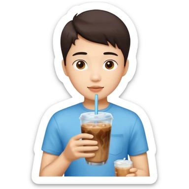 fem asian boy with ice coffee sticker