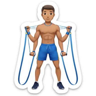 fit man with blue shorts resistance bands exercises sticker