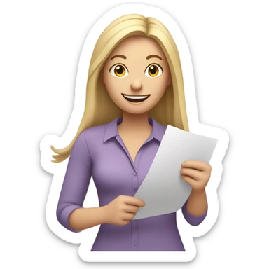 White woman with long blonde hair, wearing a lavender shirt, holding a completed to do list, celebrating  sticker