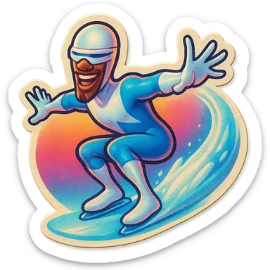 Frozone retro sticker, sliding on ice, playful expression, vintage sticker look sticker