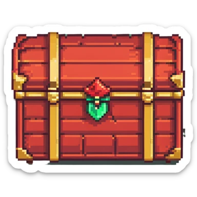 A red RPG treasure chest with gold trim, 16-bit style sticker
