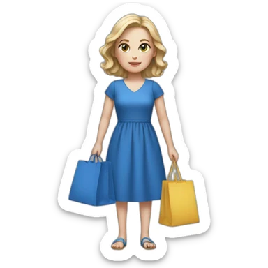 white girl in a blue dress holding bags sticker