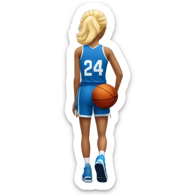 Basketball blonde female player from the back with number 24 holding a basketball on the side sticker