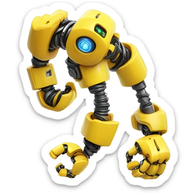 Flexing yellow robotic bicep with shocks and circuits that’s attached to the forearm sticker