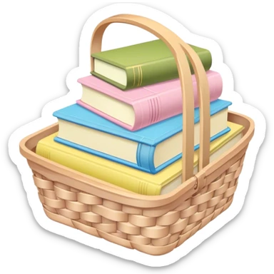 Pastel pink pastel yellow pastel blue and matcha colored books in a basket sticker