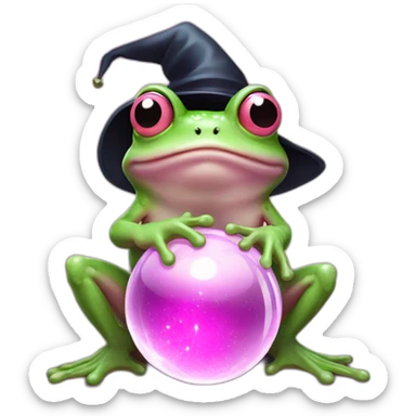 pink Witch frog with crystal ball sticker
