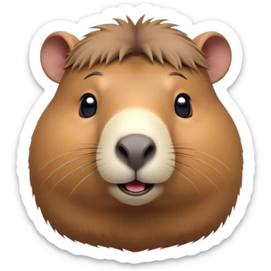 Cinematic Cute Capybara Portrait Emoji, Head tilted playfully and inquisitively, with a delightfully fluffy, rounded form and a characteristically large, flat capybara head featuring a short snout and small ears, accentuated by soft, inviting fur and round, sparkling eyes full of charm, Simplified yet irresistibly adorable features, highly detailed, glowing with a warm, friendly glow, high shine, affectionate and lively, stylized with a touch of whimsical cuteness, soft glowing outline, capturing the essence of a mischievous yet loving capybara that feels like it could tumble out of the screen into your arms! sticker