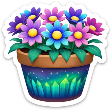 aurora borealis Painted flower clay pot of aurora borealis Petalled Flowers sticker
