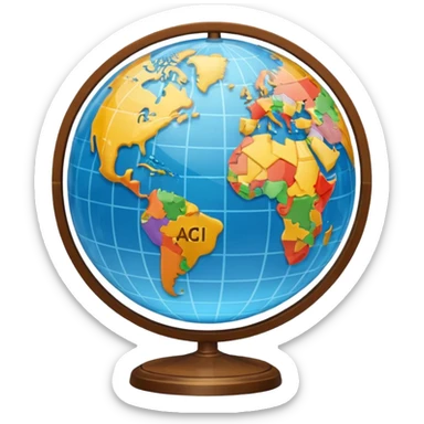 globe with letters A, Б, 文, حرف around it sticker