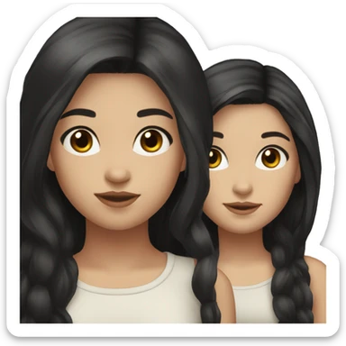 Two girls black hair brown eyes long hair tannish pale skin sticker