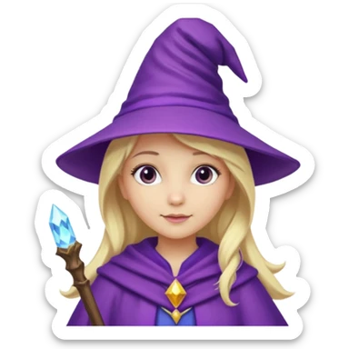 charming wizard girl, blonde hair, purple wizard hat sticker