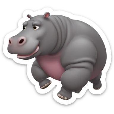 fat hippo running and kicking sticker