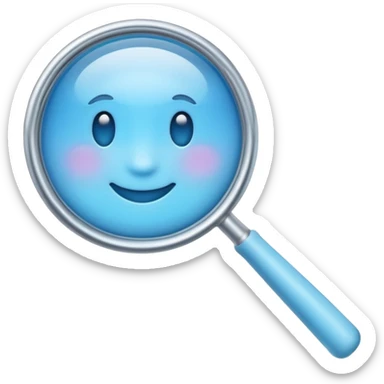 A 3D emoji-style magnifying glass, smooth rounded shapes, soft gradient blue ring, glossy plastic material, subtle highlights and reflections, simple minimal design, pastel blue color, slightly thick proportions, soft lighting, clean white background, modern emoji aesthetic, centered composition sticker