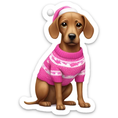 Dog wearing pink Christmas jumper  sticker