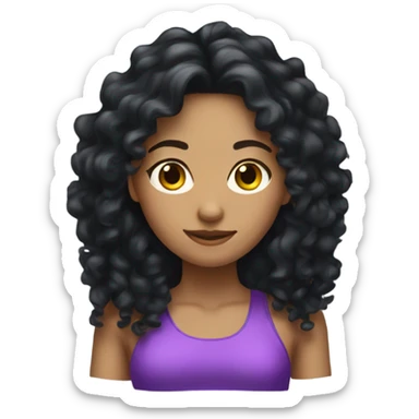 Woman long black curly hair , gym pose sticker