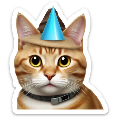 cat wearing a birthday hat at a star wars birthday party sticker