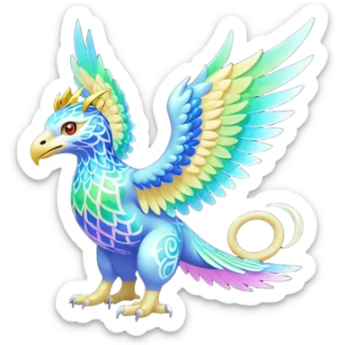 colorful lush ethereal divine winged exotic patterned beautiful elegant pretty realistic Fakémon-Digimon-Fionbri-Trico-creature (full body) sticker
